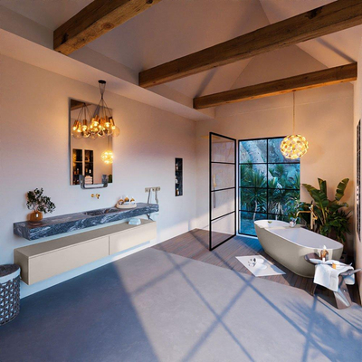 MONDIAZ ALAN - DLUX Ensemble meuble de salle de bains - 200cm - meuble bas - Linen - 2 tiroirs - lavabo suspendu - vasque au centre - 0 trous de robinet - Lava