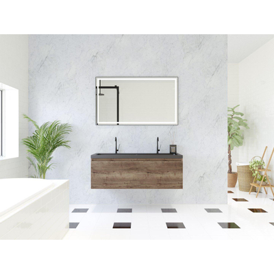 HR Matrix ensemble meuble de salle de bain 3d 120cm 1 tiroir sans poignée avec bandeau couleur charleston avec vasque djazz 2 trous de robinetterie noir mat