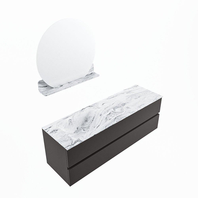 Mondiaz VICA-DLUX ensemble de meuble de salle de bain - 150cm - meuble sous-vasque gris foncé - 2 tiroirs - lavabo encastré cloud gauche - 1 trou de robinet - version haute de 60cm - glace