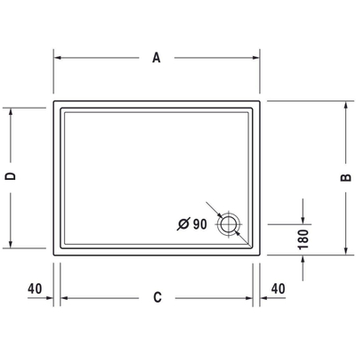 Duravit Starck Slimline Kunststof douchebak acryl rechthoekig - 120x80x5.5cm - zonder poten - wit