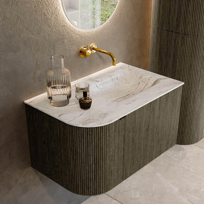 Mondiaz KURVE-DLUX Ensemble de meuble de salle de bains - 75x46x40cm - 1 tiroir - 1 porte - vasque solid surface - droite - sans trou de robinet - Shadow