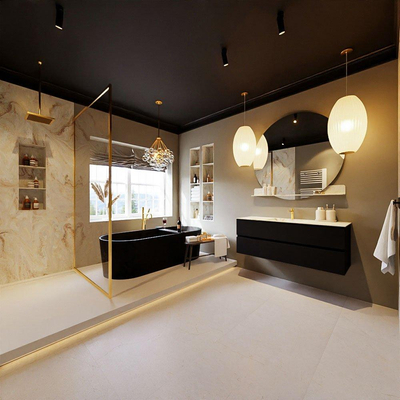 MONDIAZ VICA-DLUX Ensemble meuble de salle de bains - 130cm - meuble bas Urban - 2 tiroirs - lavabo encastré Cloud au milieu - 1 trou de robinet - version haute 60cm - Frappe