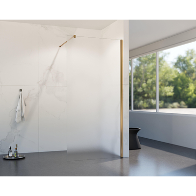 FortiFura Galeria inloopdouche - 110x200cm - mat glas - wandarm - geborsteld koper