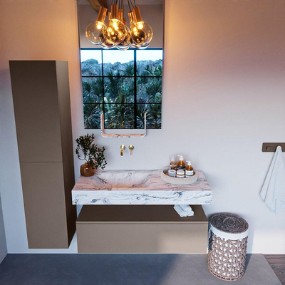 Mondiaz ALAN-DLUX Ensemble de meuble - 110cm - meuble Smoke mat - 1 tiroir - Lavabo Cloud Glace suspendu - vasque Gauche - 0 trous de robinet