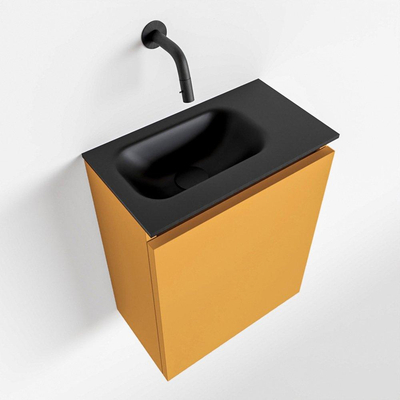 MONDIAZ TURE Toiletmeubel 40x23x50cm met 0 kraangaten 1 deuren ocher mat Wastafel Eden links Solid Surface Zwart