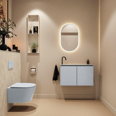 MONDIAZ TURE-DLUX Meuble WC 80cm Clay. Lavabo EDEN Ostra position gauche. Avec 1 trou de robinet.