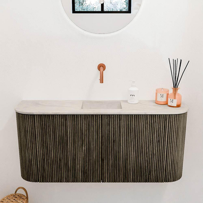 Mondiaz JOYA-DLUX Meuble de salle de bains 93.2cm - arrondis gauche et droite couleur Shadow - Vasque FAYE position Milieu Sans trou de robinet couleur Ostra