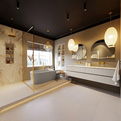 MONDIAZ VICA-DLUX Ensemble meuble de salle de bains - 200cm - meuble bas linen - 4 tiroirs - lavabo encastré cloud double - sans trous de robinet - version haute 60cm - frape