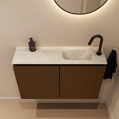 MONDIAZ TURE-DLUX Meuble WC 80 cm Rust. EDEN lavabo Ostra position droite. Avec 1 trou de robinet.