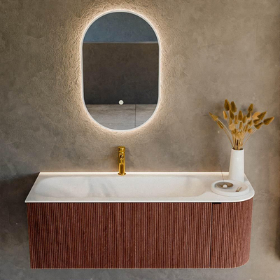 Mondiaz KURVE Ensemble de meuble de salle de bains - 125x46x40cm - 1 tiroir - 1 porte - lavabo solid surface - gauche - 1 trou de robinet - Ruby