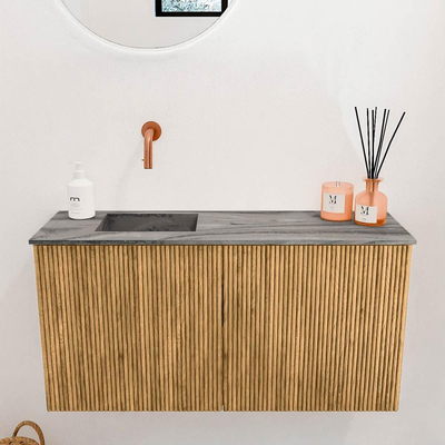 Mondiaz JOYA-DLUX 80cm toiletmeubel - kleur Oak - Wastafel FAYE positie Links Zonder kraangat kleur Sombra.