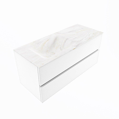 Mondiaz VICA-DLUX ensemble de meuble de salle de bain - 110cm - meuble sous lavabo talc - 2 tiroirs - lavabo encastré cloud gauche - 1 trou de robinet - version haute de 60cm - ostra