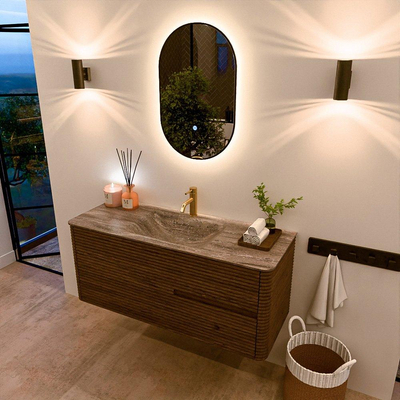 Mondiaz CIRO-DLUX Badkamermeubelset - 120x45x50cm - Solid surface wastafel Oza - 1 wasbak Midden - 1 kraangat - 2 lades - Dusk