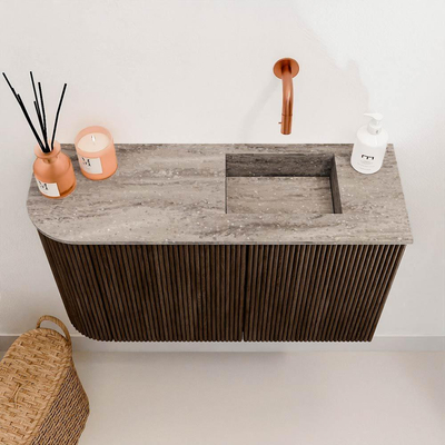 Mondiaz JOYA-DLUX 71.6cm toiletmeubel - ronding links kleur Walnut - Wastafel FAYE positie Rechts Zonder kraangat kleur Oza.