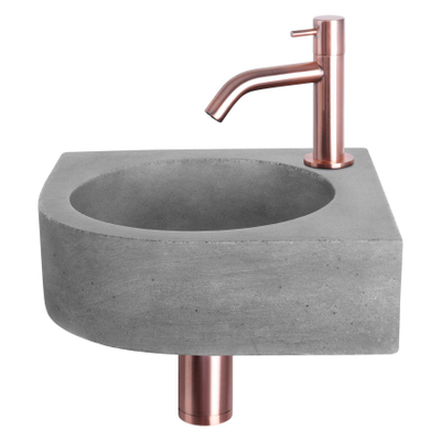 Differnz Cleo Fonteinset 31.5x31.5x10cm 1 kraangat gebogen rose koper kraan met sifon en afvoerplug fontein Kwartrond Beton Donker grijs