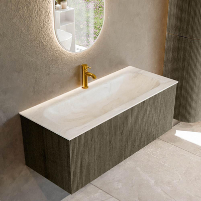 Mondiaz KURVE-DLUX Ensemble de meuble de salle de bains - 110x46x40cm - 1 tiroir - lavabo solid surface - central - 1 trou de robinet - Shadow