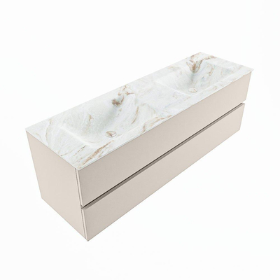 MONDIAZ VICA-DLUX Badkamermeubelset - 150cm - onderkast linen- 2 lades - inbouw wastafel cloud dubbel - 2 kraangaten - 60cm hoge versie - frape