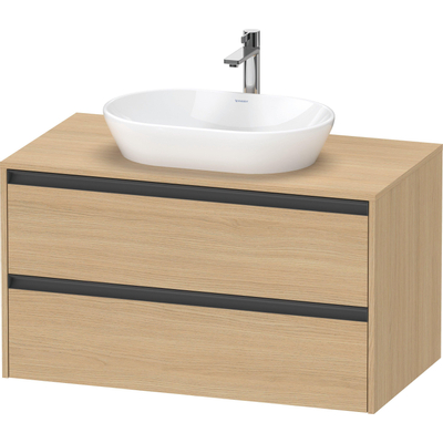Duravit ketho 2 meuble sous lavabo avec plaque console avec 2 tiroirs 100x55x56.8cm avec poignées anthracite chêne naturel mate
