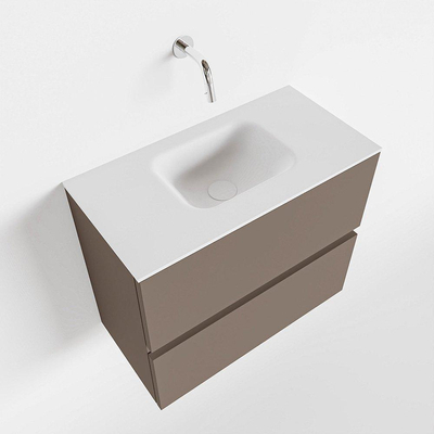 MONDIAZ ADA Toiletmeubel - 60x30x50cm - 0 kraangaten - 2 lades - smoke mat - wasbak midden - Solid surface - Wit