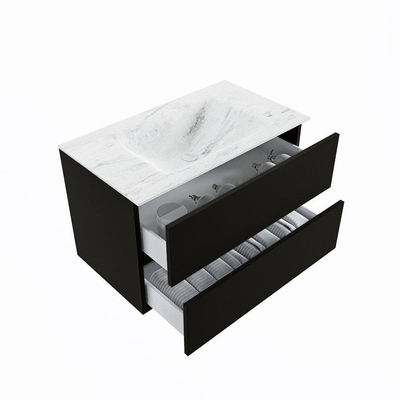 MONDIAZ VICA-DLUX Ensemble meuble de salle de bains - 80cm - sous-meuble urban - 2 tiroirs - lavabo encastré cloud central - sans trous de robinet - version haute 60cm - opalo