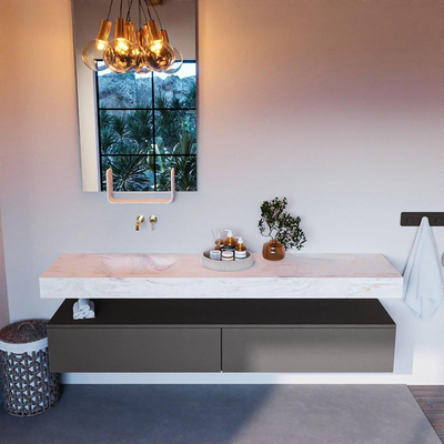 Mondiaz ALAN-DLUX Ensemble de meuble - 200cm - meuble Dark grey mat - 2 tiroirs - Lavabo Cloud Ostra suspendu - vasque Gauche - 0 trous de robinet