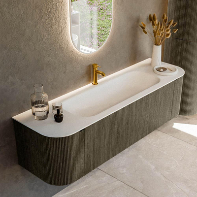 Mondiaz KURVE Ensemble de meuble salle de bain - 160x46x40cm - 1 tiroir - 2 portes - lavabo en solid surface - milieu - 1 trou de robinet - Shadow