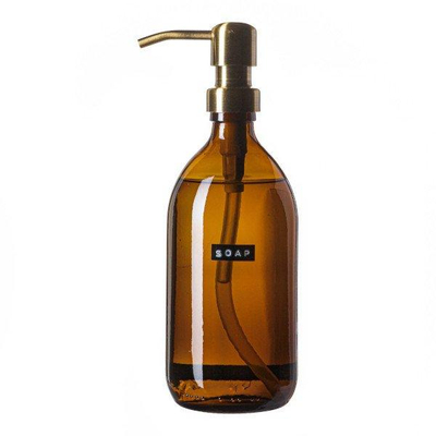 Wellmark Savon liquide verre marron pompe laiton 500ml texte SOAP Étiquette noire