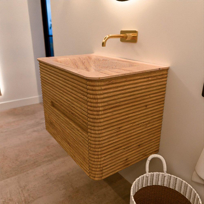 Mondiaz CIRO-DLUX Badkamermeubelset - 70x45x50cm - Solid surface wastafel Saba - 1 wasbak Midden - zonder kraangaten - 2 lades - Oak