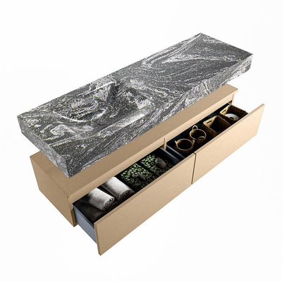 Mondiaz ALAN-DLUX Ensemble de meuble - 150cm - meuble Oro mat - 2 tiroirs - Lavabo Cloud Lava suspendu - vasque Gauche - 1 trou de robinet
