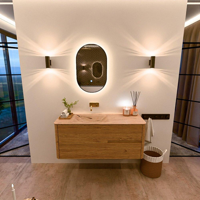 Mondiaz CIRO-DLUX Ensemble meuble de salle de bains - 120x45x50cm - Plan vasque solid surface Arena - 1 vasque à gauche - sans trous pour robinet - 2 tiroirs - Chêne