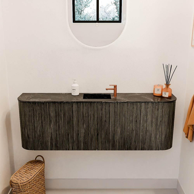 Mondiaz JOYA-DLUX 123.2cm toiletmeubel - ronding links en rechts kleur Shadow - Wastafel FAYE positie Midden 1 kraangat kleur Lava.