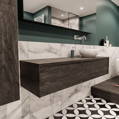 Mondiaz LUSH Meuble salle de bains avec 1 tiroir lavabo BARCO 150x30x45cm Droite sans trou de robinet Dark brown/Brun foncé