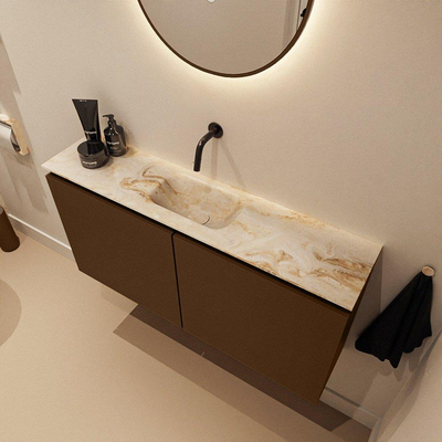 MONDIAZ TURE-DLUX meuble WC 100cm Rust. EDEN lavabo Frappe position milieu. Sans trou de robinet.