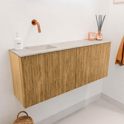 Mondiaz JOYA-DLUX 100cm toiletmeubel - kleur Oak - Wastafel FAYE positie Links Zonder kraangat kleur Ostra.