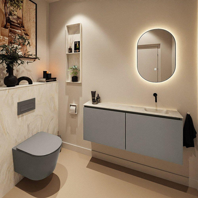 MONDIAZ TURE-DLUX Meuble toilette - 120cm - Smoke - EDEN - vasque Ostra - position droite - sans trou de robinet