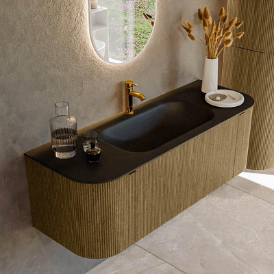 Mondiaz KURVE Badkamermeubelset - 130x46x40cm - 1 lade - 2 deuren - wastafel solid surface - midden - 1 kraangat - Dusk