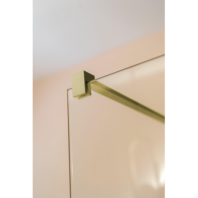 Fortifura Galeria Inloopdouche - 90x200cm - afgeronde glaswand - links - ribbel glas - wandarm - geborsteld messing PVD (Goud)