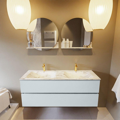 MONDIAZ VICA-DLUX Ensemble de meuble de salle de bains - 130cm - meuble bas clay - 2 tiroirs - lavabo encastré cloud double - 2 trous de robinet - version haute 60cm - glace