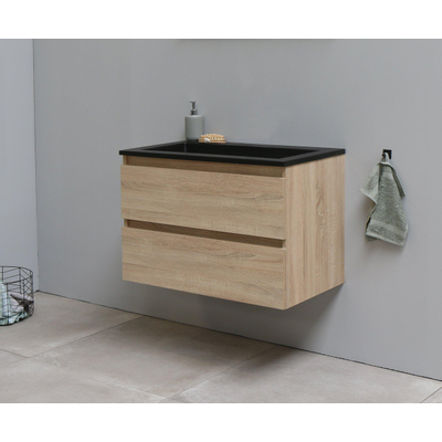 Basic Line Bella Badkamermeubelset - 80x55x46cm - 1 wasbak - Acryl - Zwart - 0 kraangaten - Zonder spiegel - MDF Eiken