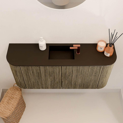 Mondiaz JOYA 93.2cm meuble de salle de bains - arrondi gauche et droite couleur Dusk - Vasque FAYE position Milieu 1 trou de robinet couleur Urban.