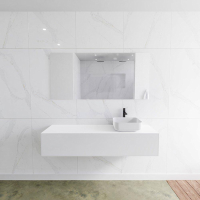 Mondiaz Lagom Meuble salle de bains 150x30.9x45cm Solid Surface Talc 1 tiroir avec lavabo BINX vasque à poser Droite 1 trou de robinet