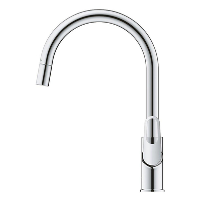 Grohe start flow Robinet de cuisine - monotrou - bec rehaussé rotatif extractible - saillie 21.5cm - poignée ouverte - Chrome