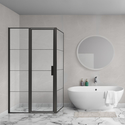 Aqua Vista Triple Draaideur met vast deel - 110x200 cm - 8mm - helder glas - onderdeel hoekcabine - mat zwart