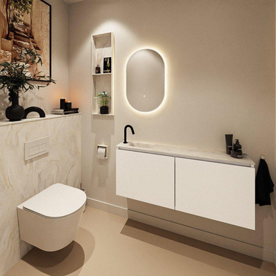 MONDIAZ TURE-DLUX meuble WC 120 cm Talc. EDEN lavabo Ostra position gauche. Avec 1 trou de robinet.