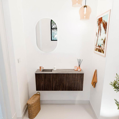 Mondiaz JOYA-DLUX 100cm toiletmeubel - kleur Walnut - Wastafel FAYE positie Links 1 kraangat kleur Oza.