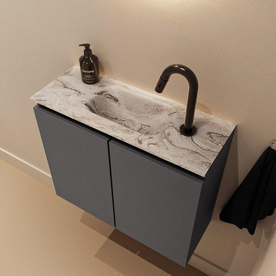 MONDIAZ TURE-DLUX 60cm toiletmeubel Dark Grey. EDEN wastafel Glace positie midden. Met 1 kraangat.