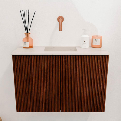 Mondiaz JOYA-DLUX 60cm toiletmeubel - kleur Ruby - Wastafel FAYE positie Midden Zonder kraangat kleur Meli.