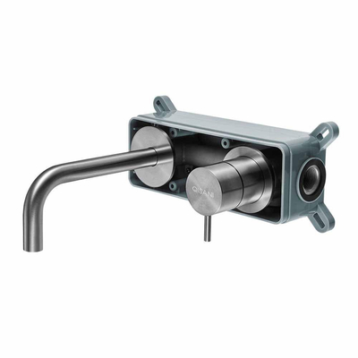 Qisani flow robinet de lavabo encastré avec bec de 15 cm en acier inoxydable brossé