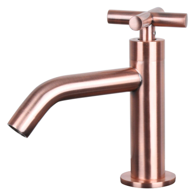 Differnz Force kit lave-mains - 40x22x11.5cm - Rectangulaire - 1 trou de robinet - Robinet en cuivre rose courbé - avec cadre noir - poignée croix - Céramique Blanche