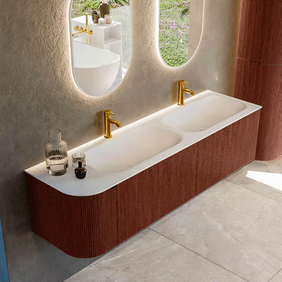 Mondiaz KURVE Ensemble de meubles de salle de bains - 165x46x40cm - 2 tiroirs - 1 porte - lavabo solid surface - double / droite - 2 trous de robinet - Ruby